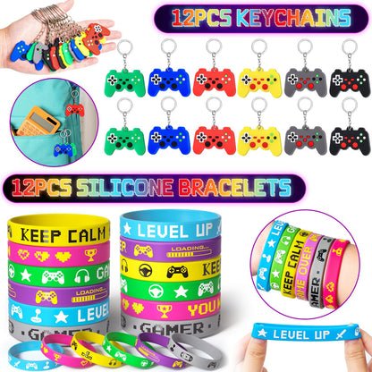 SNLN Video Game Party Favors Gamer Birthday Supplies Kids Notebook Invisible Ink Pen Paper Bag Silicone Bracelet Stamper Keychain Glow Tattoo Sticker Gaming Game On Party Favors Goodie Stuffers Decor