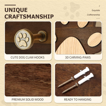 MTERSN Dog Leash Holder for Wall – Fun Dog Paw Key Holder Wall Mount with Floating Shelf and 6 Hooks Unique 3D Pet Claw Hooks - Farmhouse Home Decor for Entryway & Apartment (Dark Acacia)