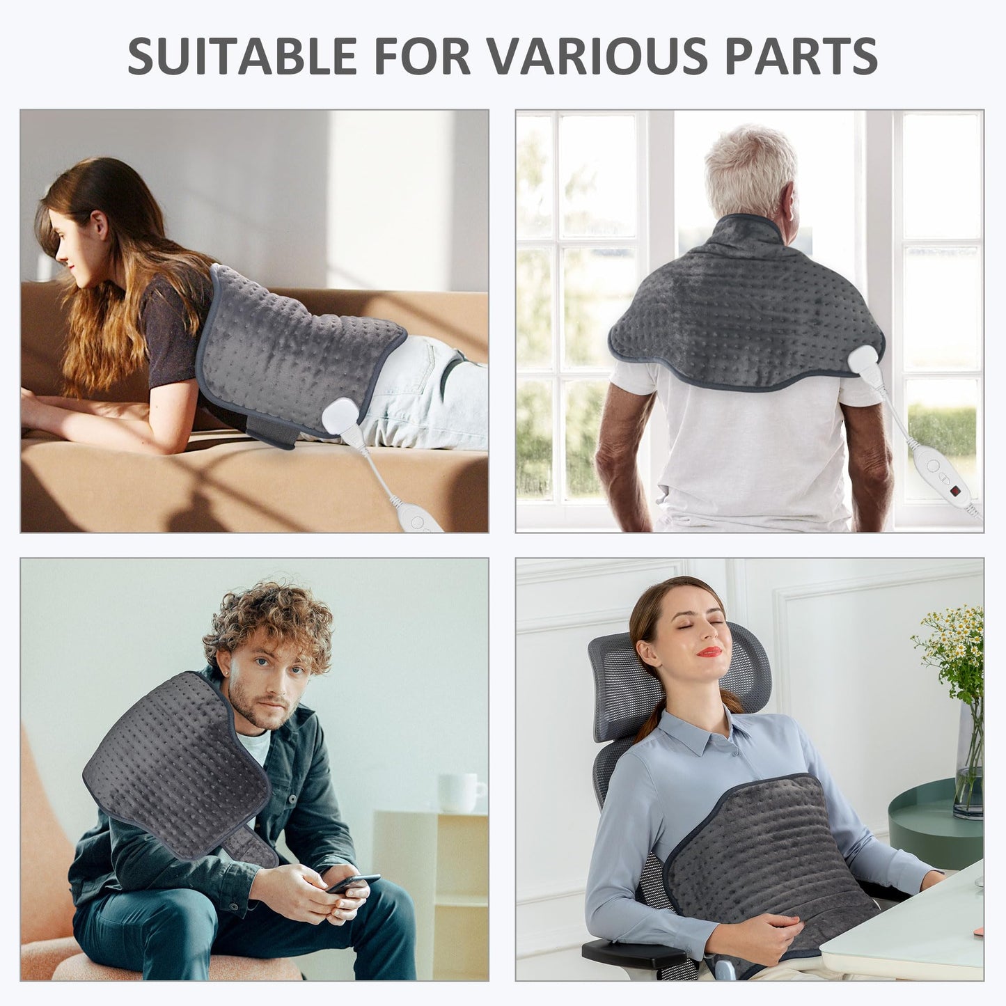 Snailax Heating Pad & Foot Warmer with 6 Temperature Settings & Auto Shut Off, 17”x33”, Washable Fast Heated Pads for Back Pain Relief,Abdomen,Feet,Back,Cramp(Grey)