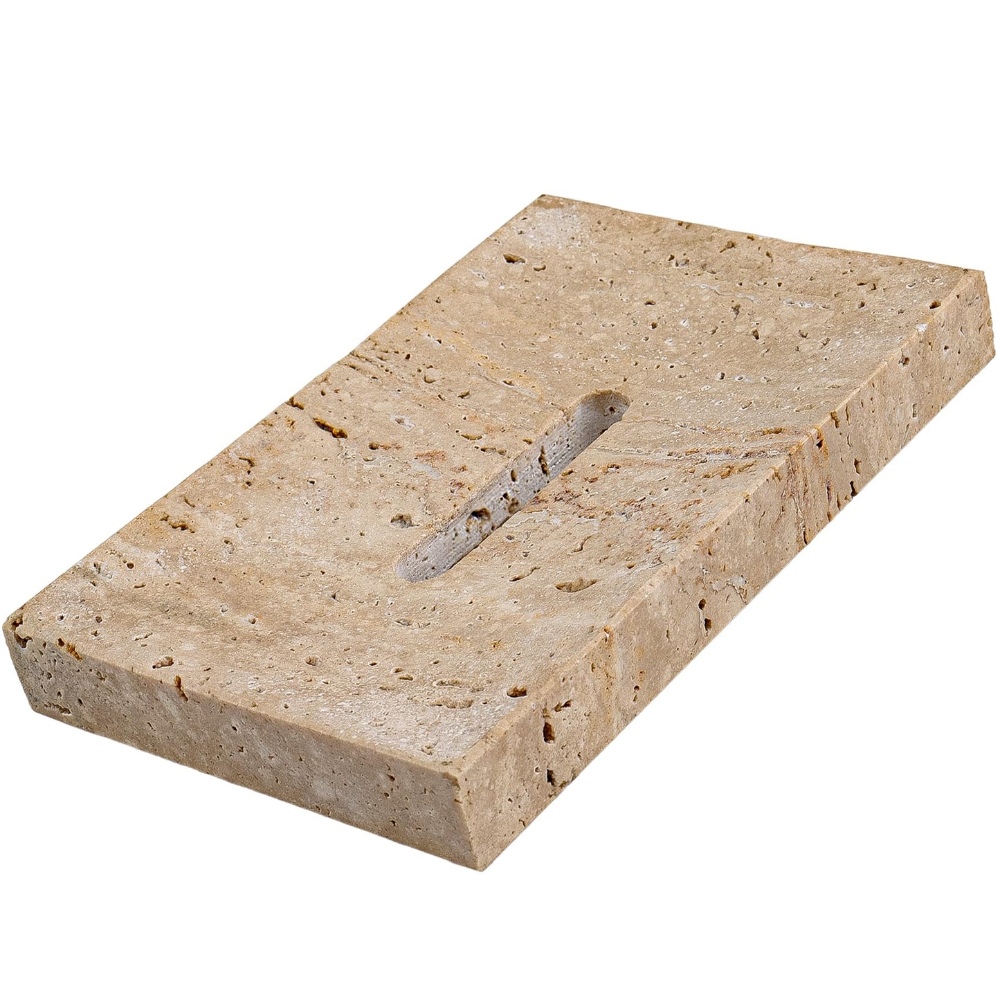 LMHOUS Natural Travertine Marble Soap Dish - Beige Brown Stone Soap Holder for Shower, Bathroom, Kitchen Sink Sponge & Jewelry Ring Tray