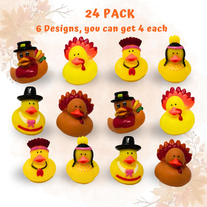 4E's Novelty Thanksgiving Rubber Duckies (12 Pack) Thanksgiving Themed Rubber Ducks Bulk Turkey & Pilgrim Ducks, Thanksgiving Party Favors Supplies for Kids Adults, Table Centerpiece, Bath Toys