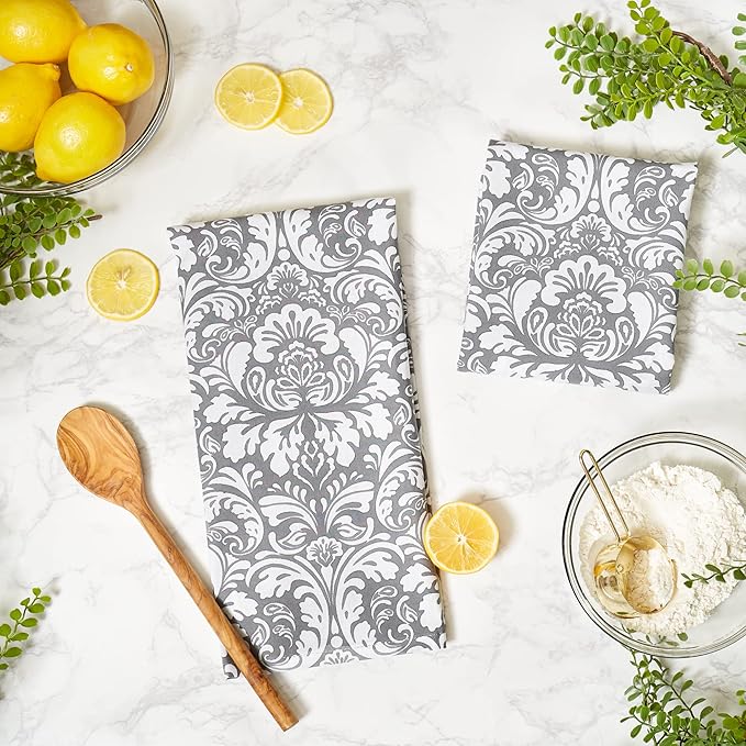 DII Cotton Dish Towel Set Damask Print
