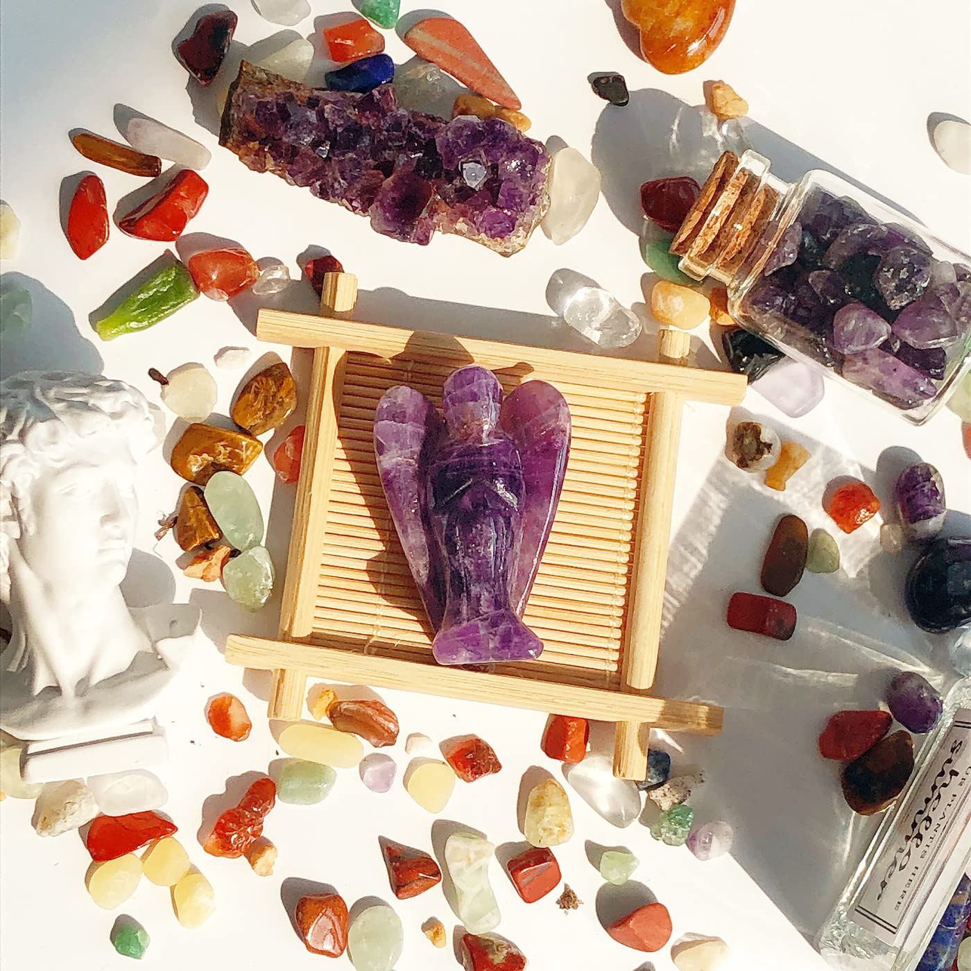 YATOJUZI 2" Amethyst Guardian Angels Hand-Carved Angel Statue Figurines Purple Office Desk Decor Accessories Decorations Crystals and Healing Stones Energy Reiki Gifts for Women