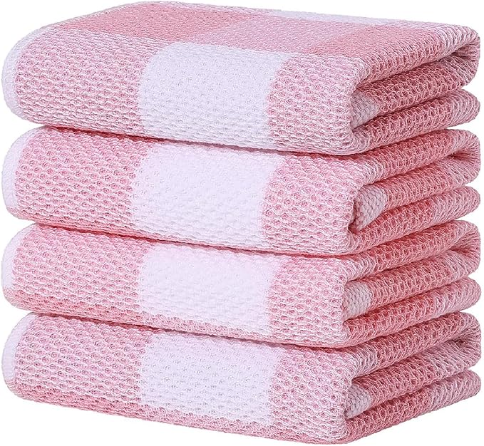 Homaxy 100% Cotton Waffle Weave Check Plaid Kitchen Towels, 13 x 28 Inches