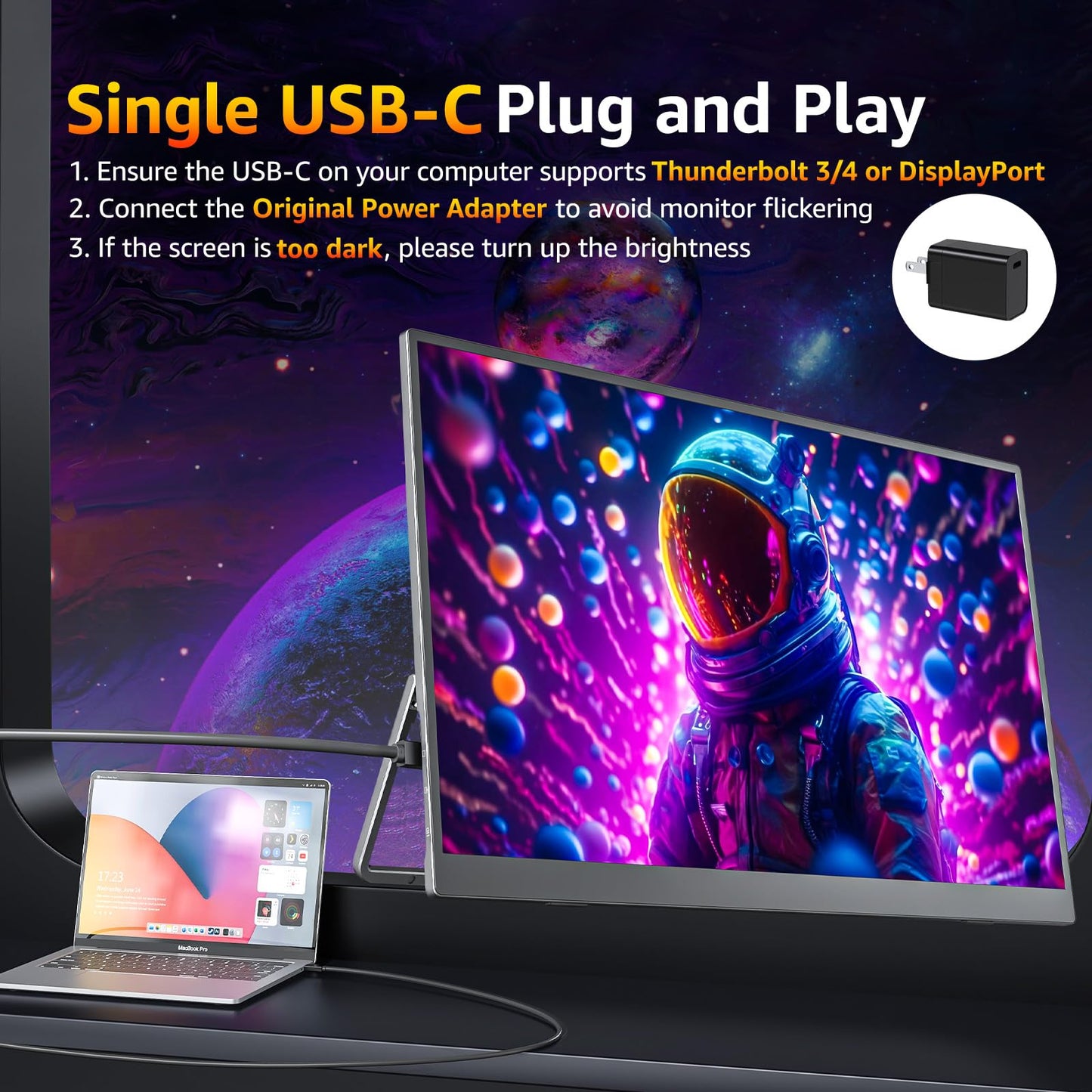cocopar 18.5 inch portable monitor-1080P FHD IPS 100Hz 120% sRGB Gaming Monitor USB-C HDMI large Portable screen for Laptop MacBook Surface PC Xbox PS4/5 Travel Monitor with Kickstand VESA Speakers