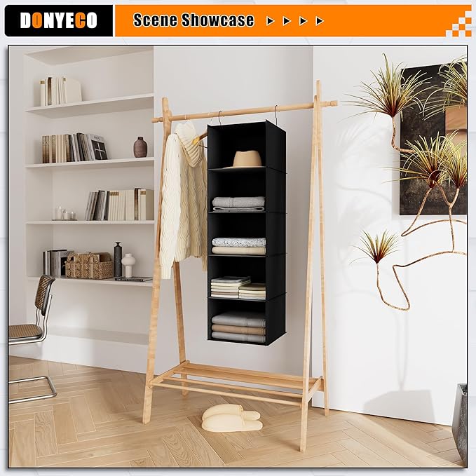 Hanging Closet Organizer and Storage 5-Shelf, Easy Mount Foldable Hanging