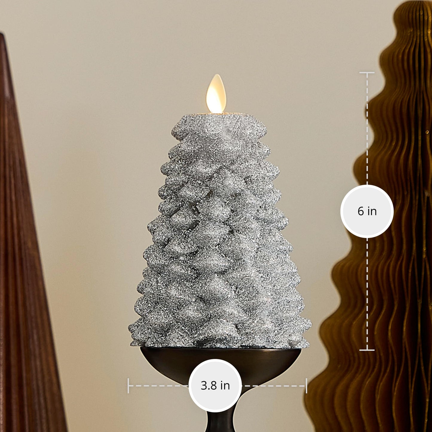 Luminara Brilliant Silver Glitter Flameless LED Candle North Tree Moving Flame Pillar (3.8" x 6")