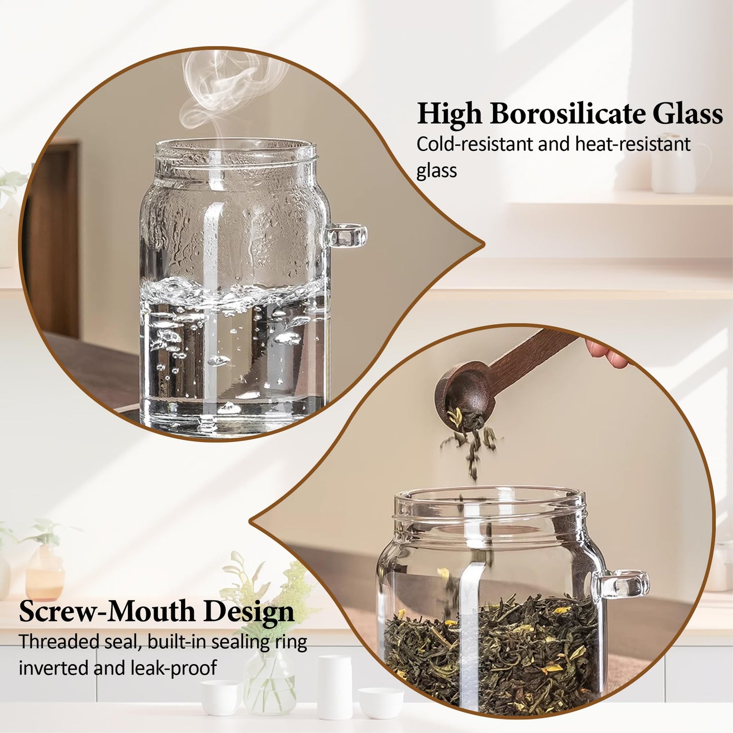 MOLADRI 15 oz/450 ml Glass Storage Canister with Airtight Wooden Lid, Clear Small Decorative Container Jar with Spoon for Salad Overnight Oats Snacks Yogurt Cereal Fruit Spice Sugar Coffee Candy Salt
