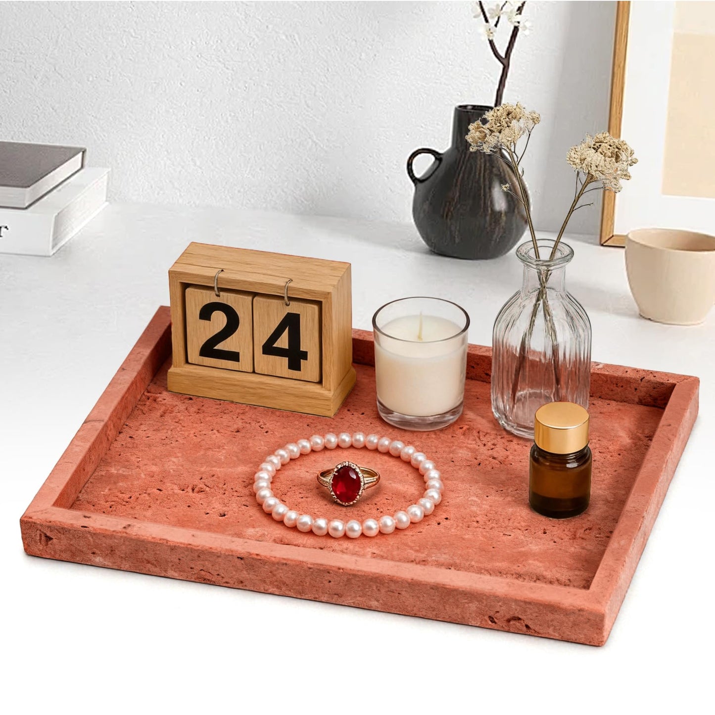 Natural Marble Tray, Stone Tray for Bedroom/Bathroom/Kitchen/Vanity Countertop, Jewelry Tray for Rings Earrings Necklace Bracelet Watch, Room Decor Aesthetic