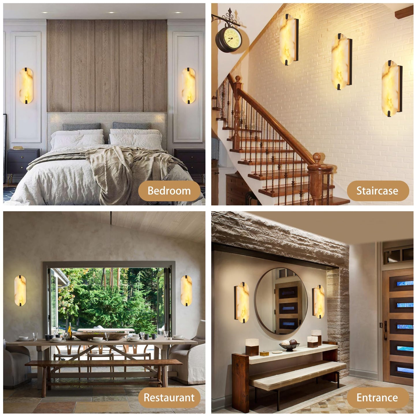 DLUCE 14.17in Alabaster Wall Sconces, Natural Marble Wall Light, Modern LED Alabaster Sconces for Living Room Indoor Wall Lamps for Dining Room Stairs Bedroom,Black