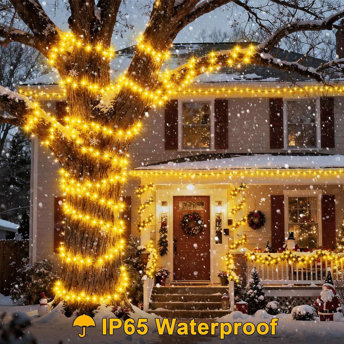 echosari 400 LED Christmas String Lights Connectable, Extra Long 66Ft Outdoor String Lights End-to-end Plug in with Remote Timer for Garden Patio Tree Decor (Warm White)