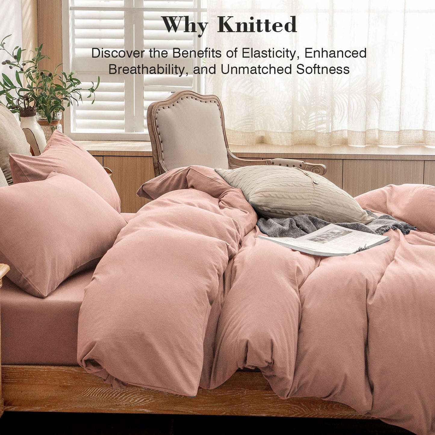 PURE ERA Jersey Knit Duvet Cover Set 100% T-Shirt Cotton Super Soft Comfy 2pc Bedding Set with Zipper Closure (New Petal Pink, Twin)