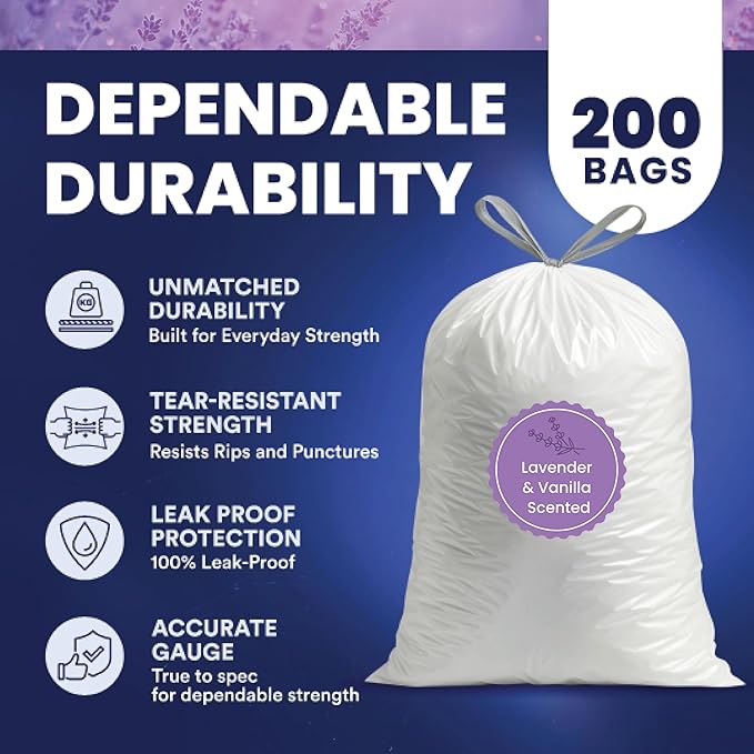 Plasticplace 8 Gallon Trash Bags │ 0.7 Mil │ Lavender and Soft Vanilla Scented