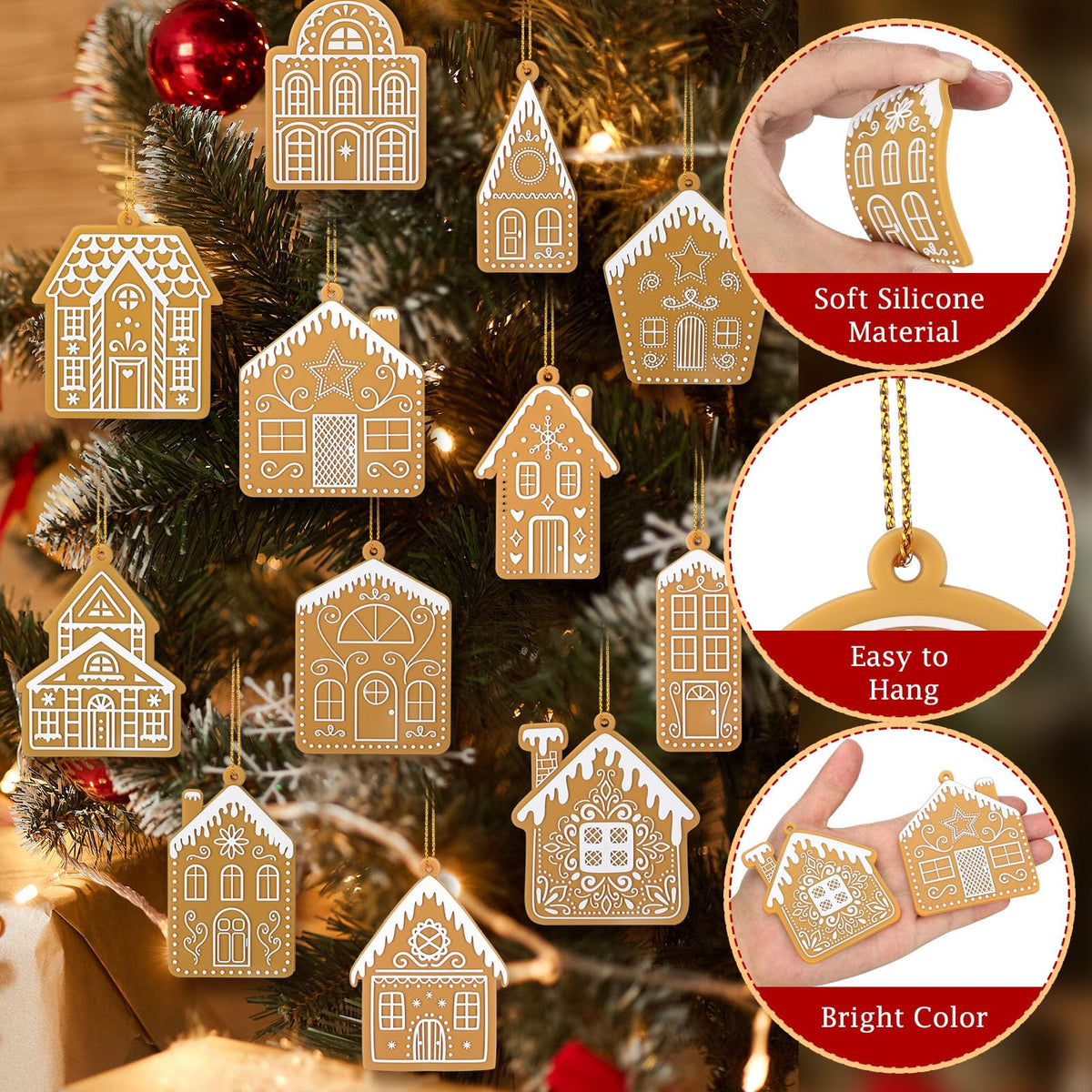 Yookeer 36 Pcs Christmas Tree Ornaments Home Design Gingerbread House Christmas Ornaments Gingerbread Theme Xmas Hanging Decorations Large House Shaped Tree Cookie Decorations (Classic Style)