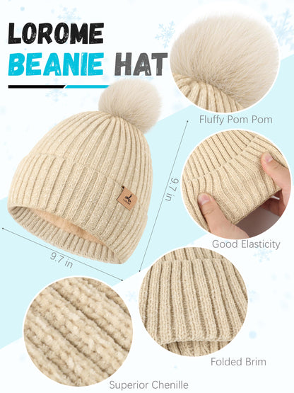 Winter Warm Hat Scarf and Touch Screen Gloves Set, Knitted Pom Beanie Hat Neck Warmer Long Scarf Winter Gloves for Women Men