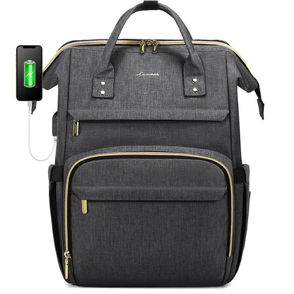 LOVEVOOK Laptop Bags for Women 15.6 Inch Rucksack Womens Waterproof School Backpack Fashion with USB Charging Port for Work College, Dark Gray