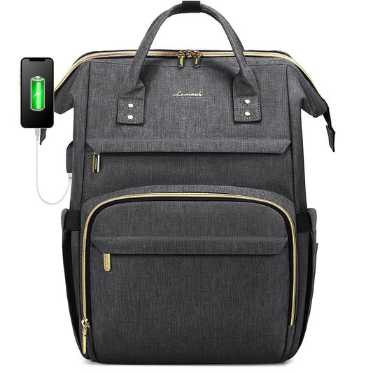 LOVEVOOK Laptop Bags for Women 15.6 Inch Rucksack Womens Waterproof School Backpack Fashion with USB Charging Port for Work College, Dark Gray