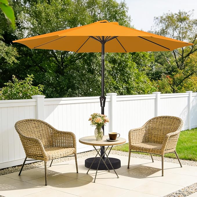 MEWAY 9ft Patio Umbrella Outdoor Table Umbrellas with Push Tilt and Crank, Market Umbrella 8 Sturdy Ribs for Deck, Garden, Pool and Backyard, Bright Orange