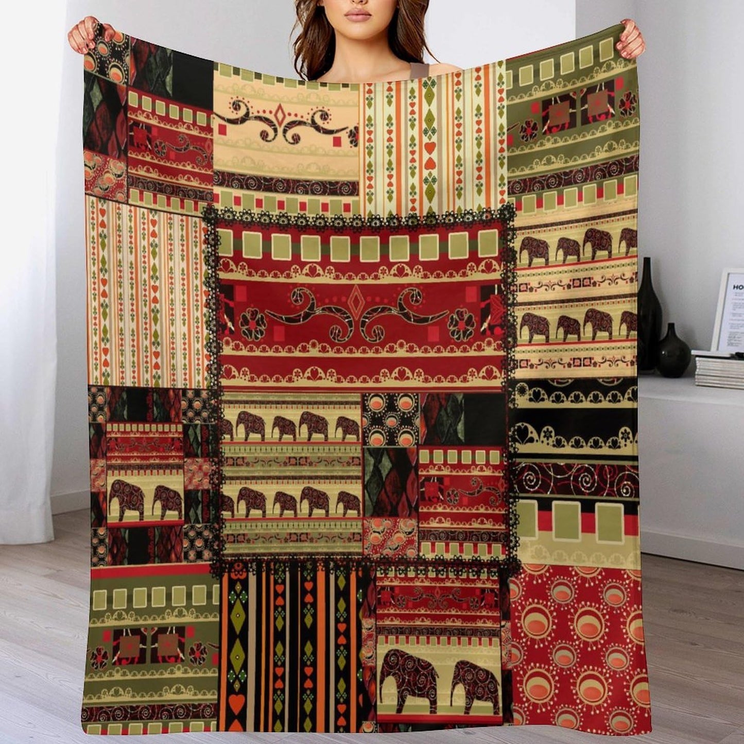 ZhiRain African Tribal Throw Blanket Patchwork Style Pattern Withand Cultural Motifs Print Blanket for Sofa Bed Couch Chair Or Dorm 50"x60"