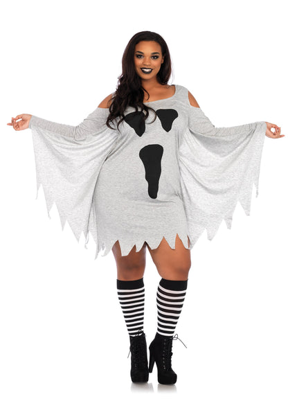 Leg Avenue Women's Casual Jersey Shirt Dress, Grey Ghost, 3X / 4X