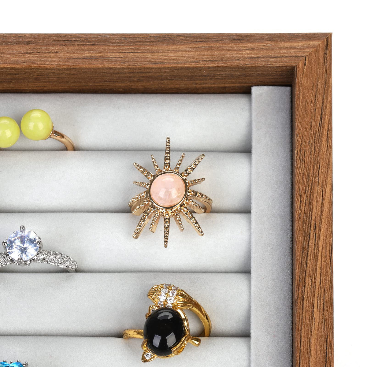 Elsjoy 2 Pack Ring Organizer Tray, Wooden Ring Holder Display Case, Velvet Jewelry Tray for Rings & Earrings