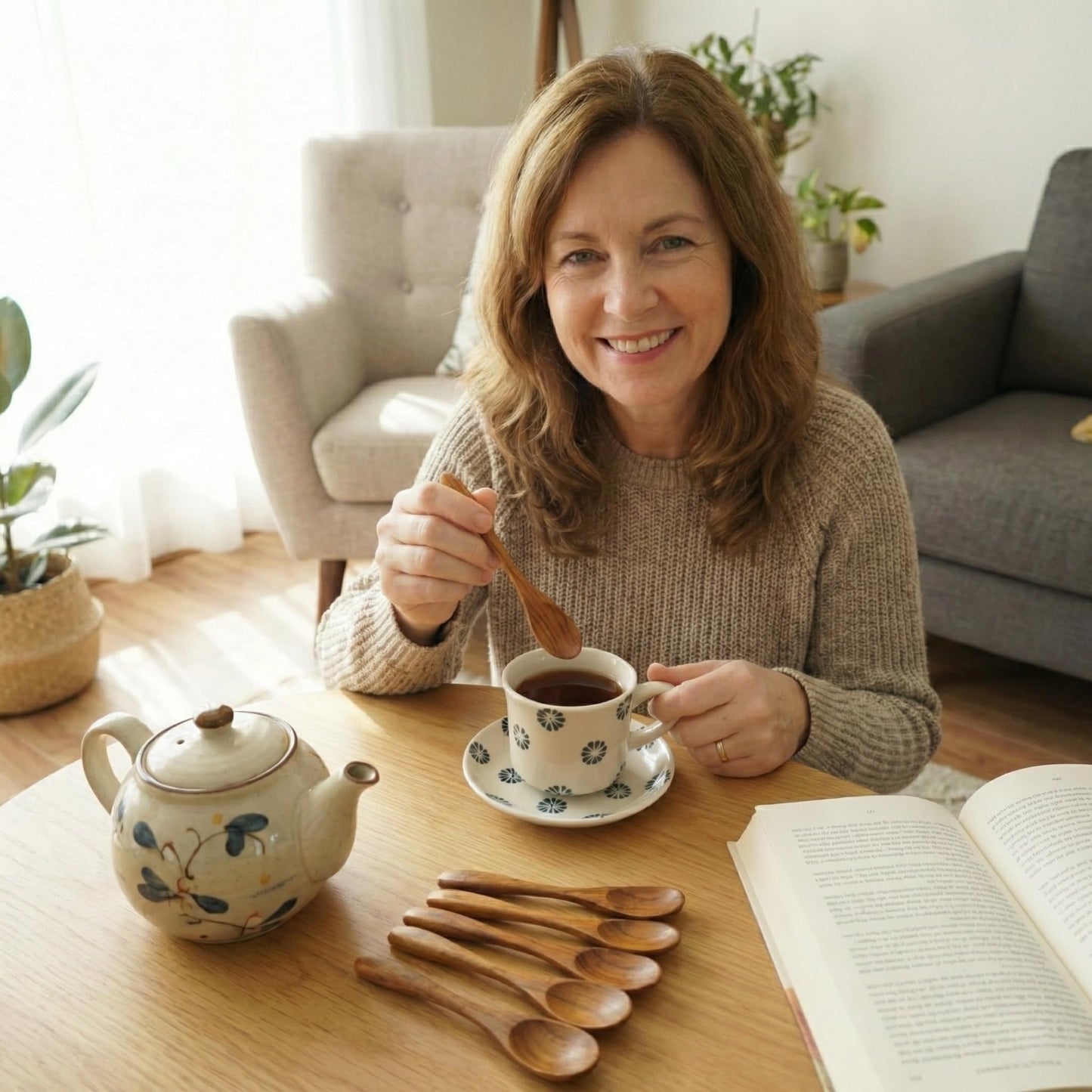 Teak Wood Spoons for Tea & Honey (Set of 6) | Small Wooden Teaspoons