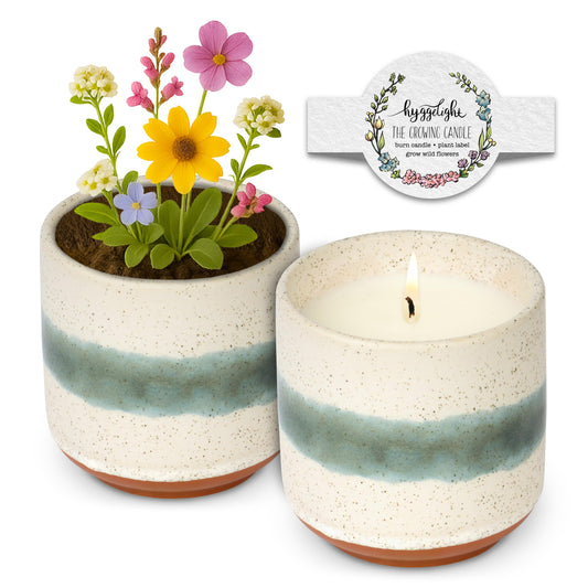 Hyggelight - The Growing Candle, Sandalwood & Vanilla Scented, 8.5oz Ceramic Pot, Aromatherapy Candles for Home, 100% Soy, Edith