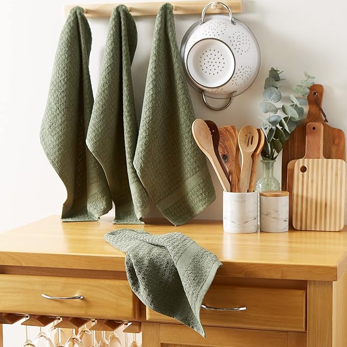 DII Basic Terry Collection Waffle Dishtowel Set, Solid Artichoke, 4 Piece