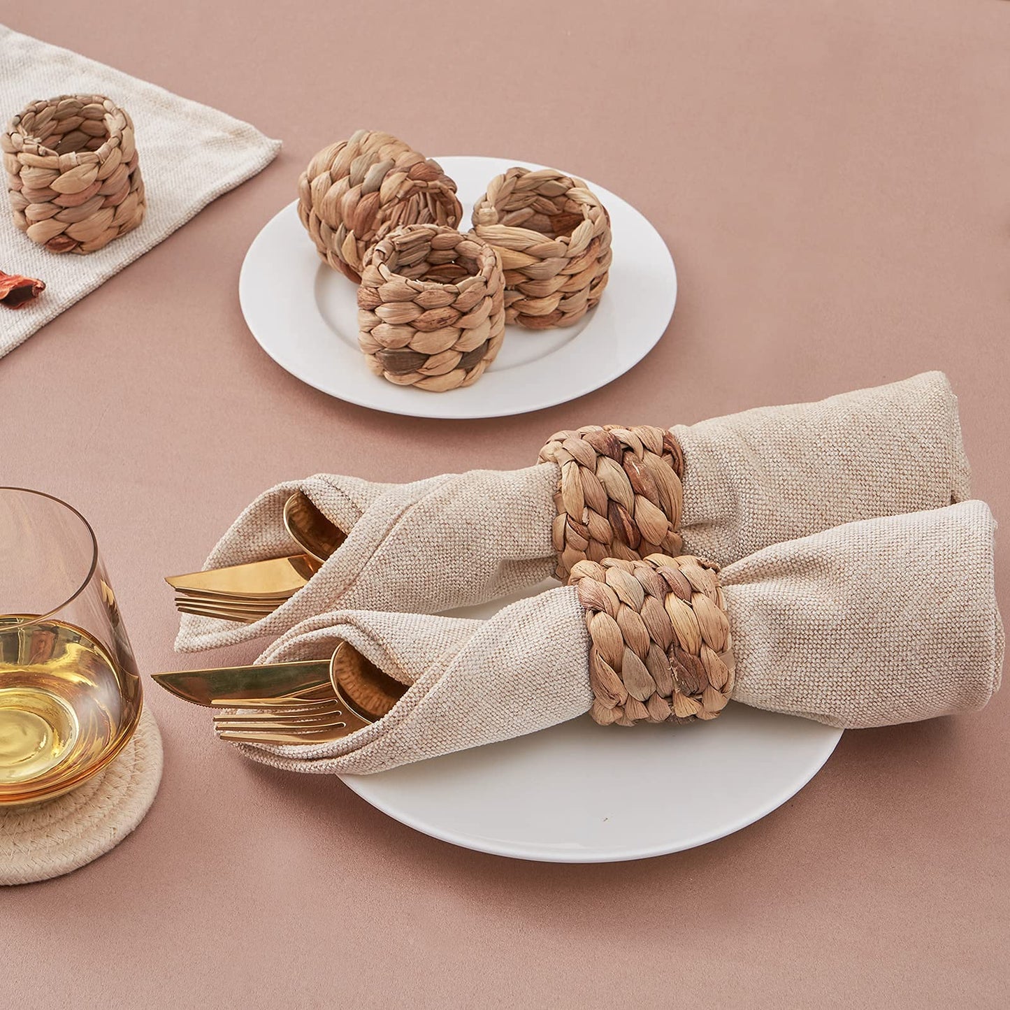 BEIBANG 6pcs Farmhouse Napkin Rings Holder by Handmade, Rustic Woven Napkin Rings Holder, Fall Woven Napkins Rings for Thanksgiving, Christmas, New Year Eve, Easter