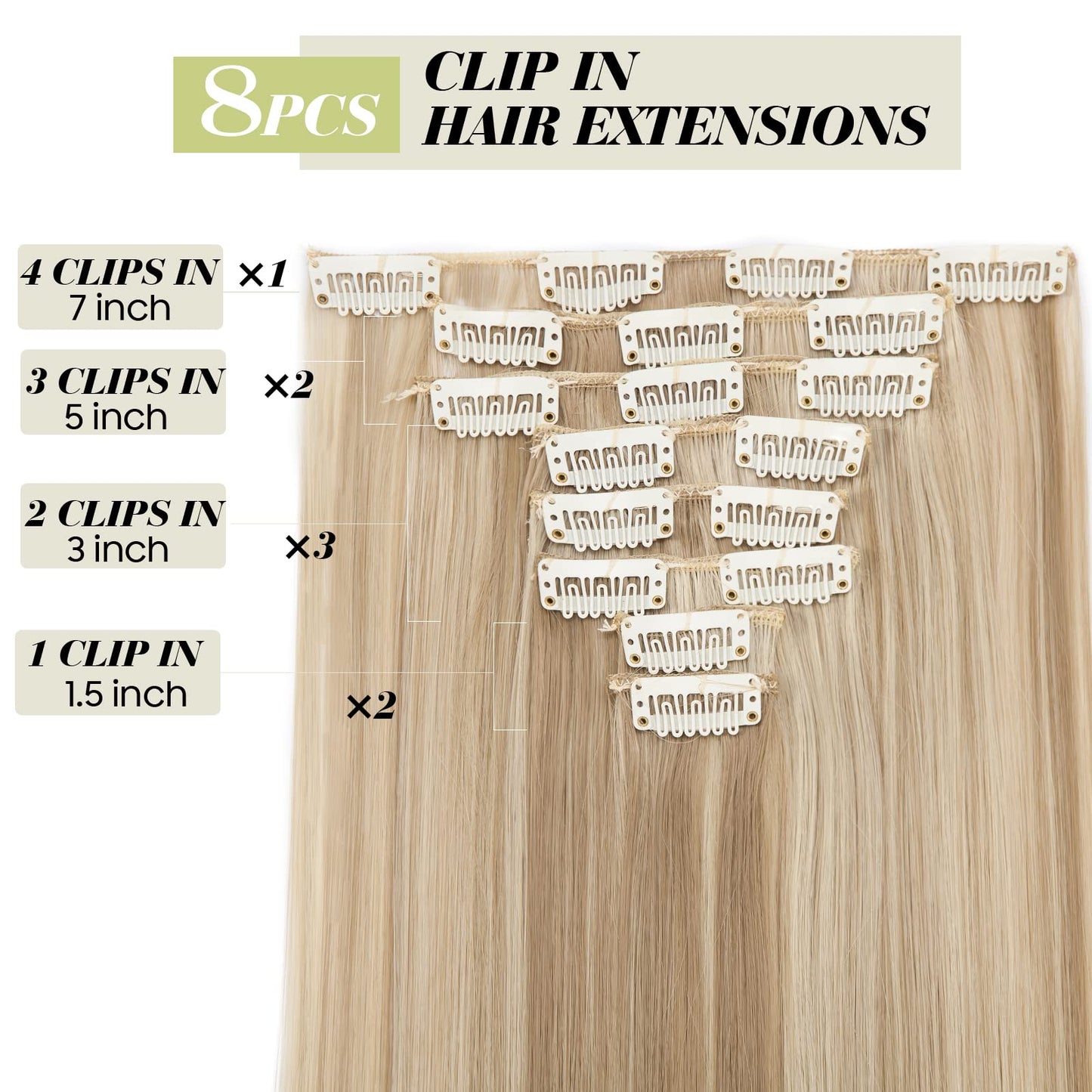 S-noilite® 17-26 Inches(43-66cm) 8pcs Long Full Head Clip In Hair Extensions Extension Sexy Lady Fashion Halloween Choice 60 Colours (26 Inches-Straight, Sandy blonde & bleach blonde)