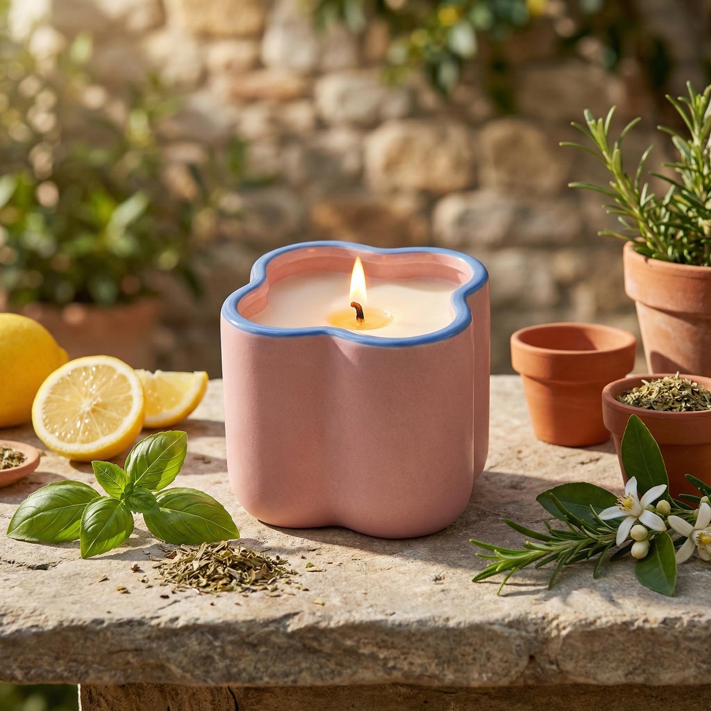 Sea Salt & Surf Scented Candle 9oz - CW Studio Flower-Shaped Ceramic Jar with Dust Cover, Up to 45 Hour Burn, Palm & Paraffin Wax, Clean Burn - Kraft Paper Box for Home Decor & Gift Giving