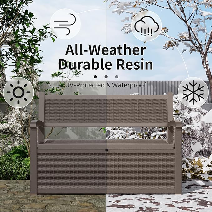 80 Gallon Outdoor Storage Bench Deck Box Waterproof Lockable,Outdoor Storage Furniture for Patio,Garden and Porch,Tools and Cushions（ Grey）