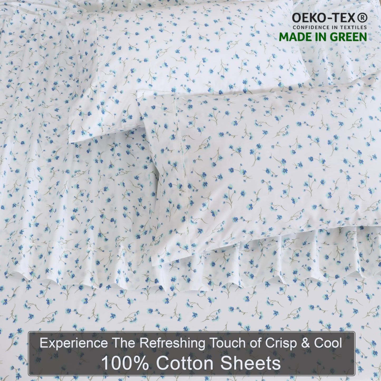 ZOYER 100% Cotton Sheets – Full Size Percale Bedding, Cooling & Breathable, Durable with a Crisp, Soft & Comfortable Feel, 16" Deep Pocket, 4-Piece Set, La Laa Flower