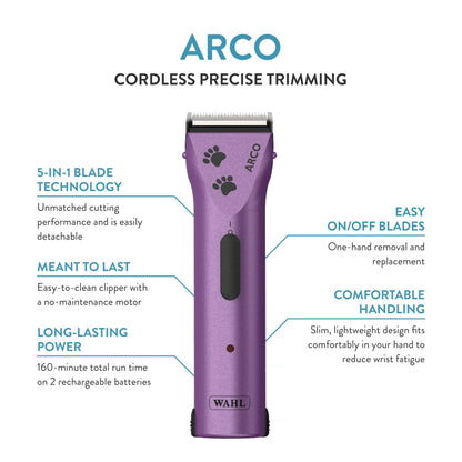 Wahl Professional Animal Arco Pet, Dog, Cat, and Horse Cordless Clipper Kit, Purple (8786-1001)