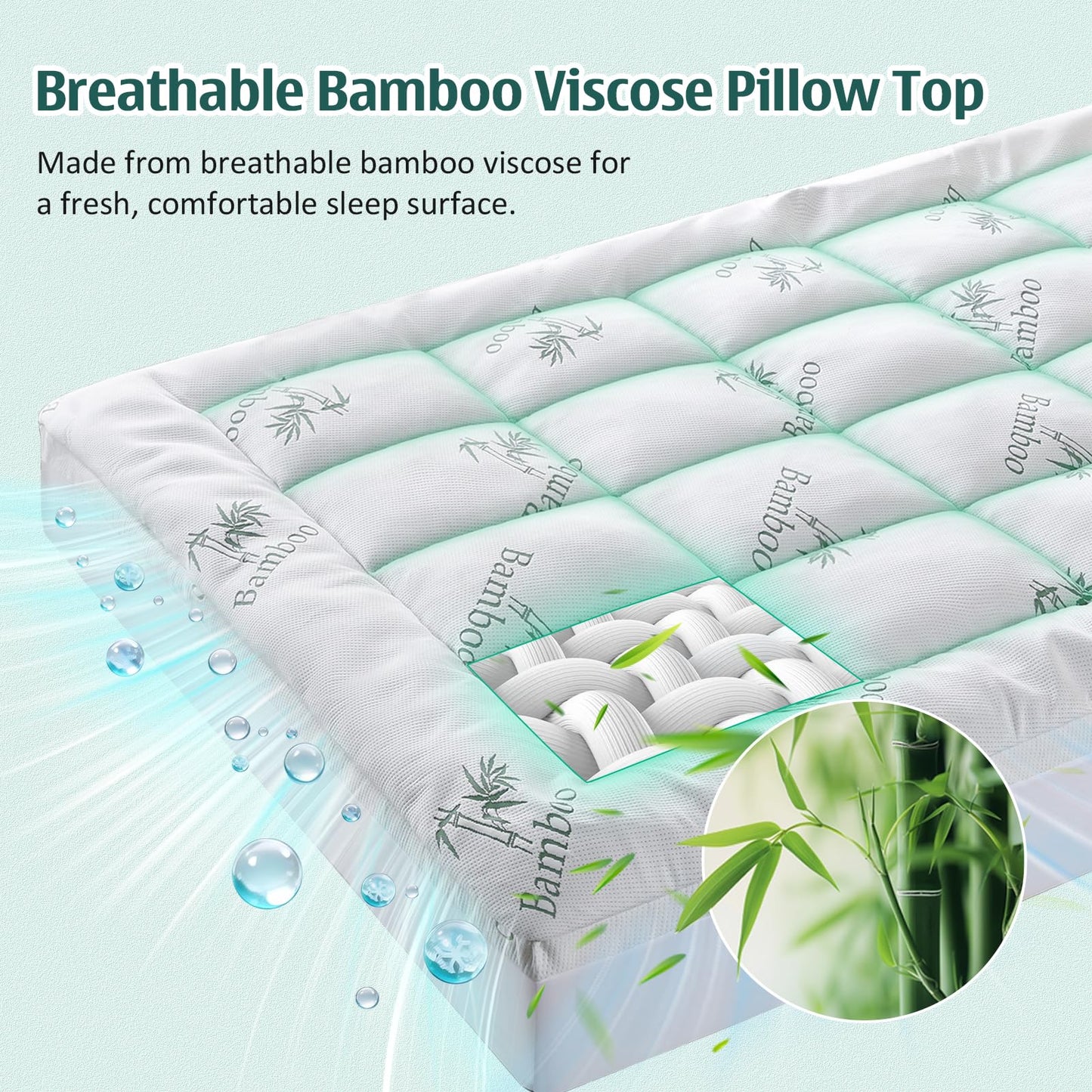 DOWNCOOL Memory Foam Mattress Topper Full, Pillow Top Mattress Pad for Back Pain Relief, Viscose Derived from Bamboo, Deep Pocket Fits 8–21 Inch