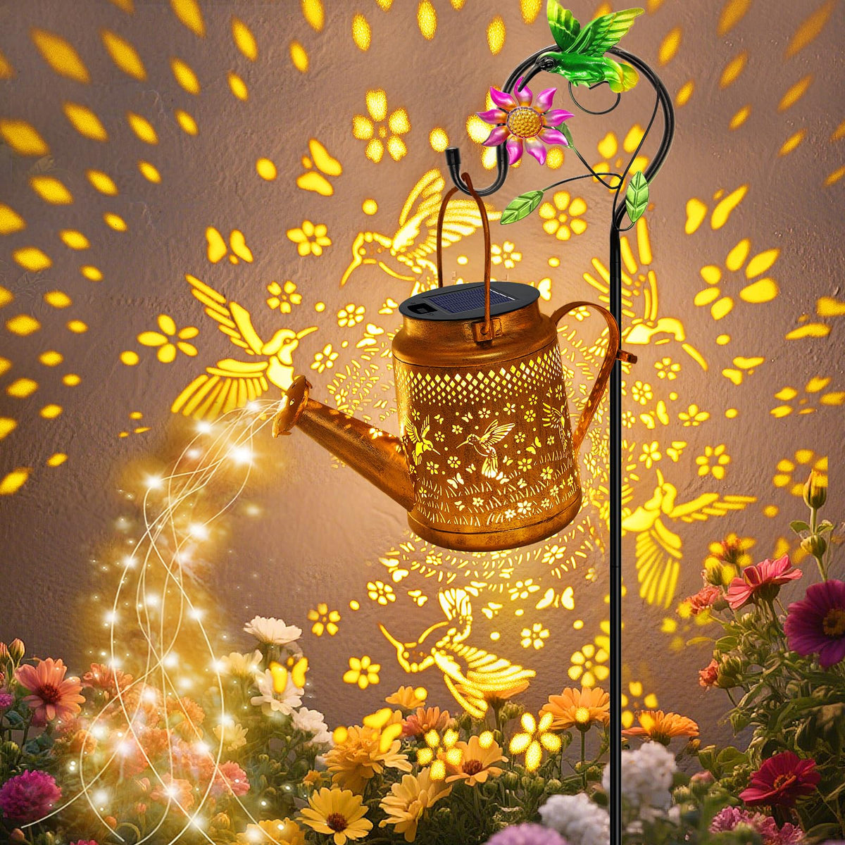 VOOKRY Solar Lights Outdoor Waterproof, Hummingbird Retro Metal Solar Watering Can Lights, Gifts for Women Mom Grandma Mother's Day, Hanging Lantern Decorative Garden Decor for Outside Yard Lawn Patio