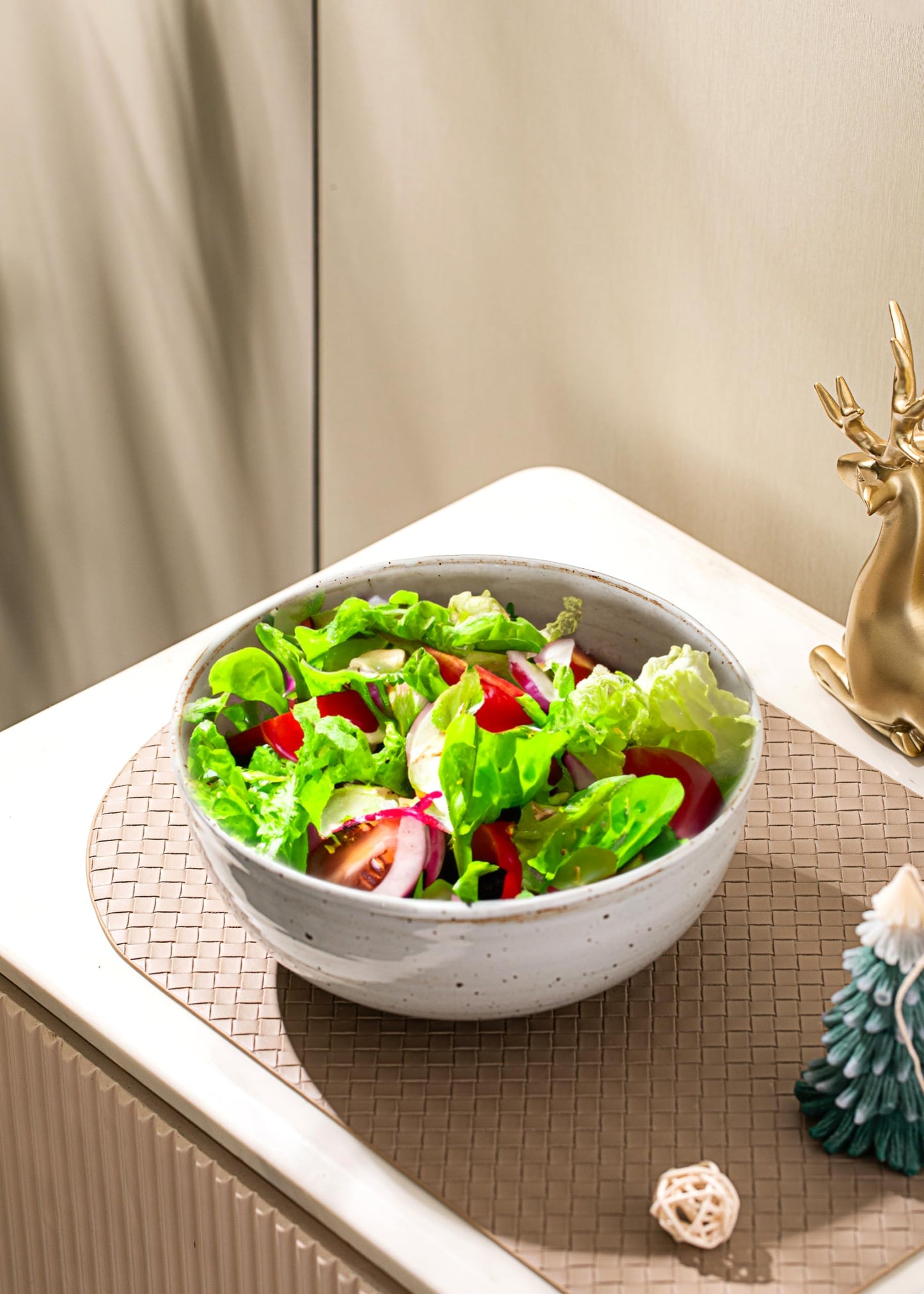 KuJaRen Mixing and Serving Bowl - 9 inch Ceramic Stoneware, Handmade White, Microwave & Dishwasher Safe