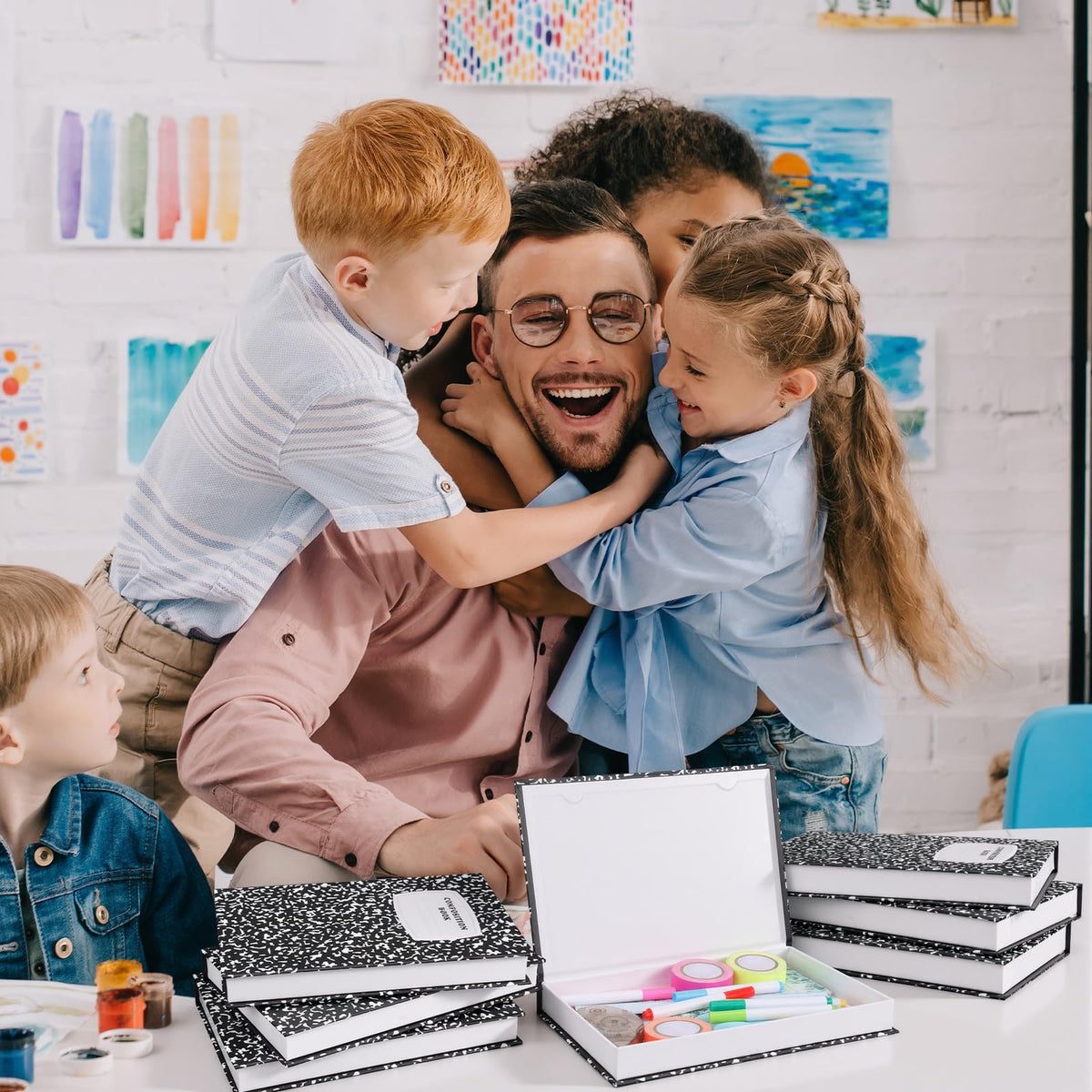 Amyhill 6 Pcs Teacher Appreciation Gifts Bulk Teacher Gifts Composition Notebook Box for Classroom Storage Boxes Graduation Party Favors Back to School Thank You Gift Supplies(Black)