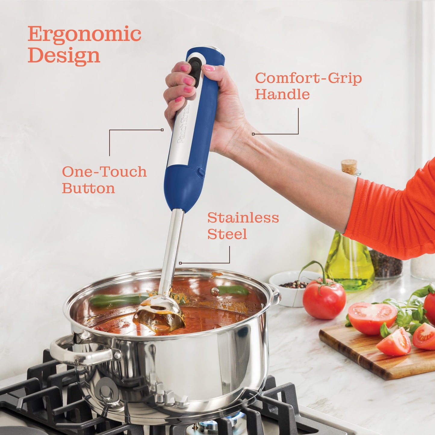 Powerful Immersion Blender, Electric Hand Blender 500 Watt with Turbo Mode, Detachable Base. Handheld Kitchen Gadget Blender Stick for Soup, Smoothie, Puree, Baby Food, 304 Stainless Steel Blades