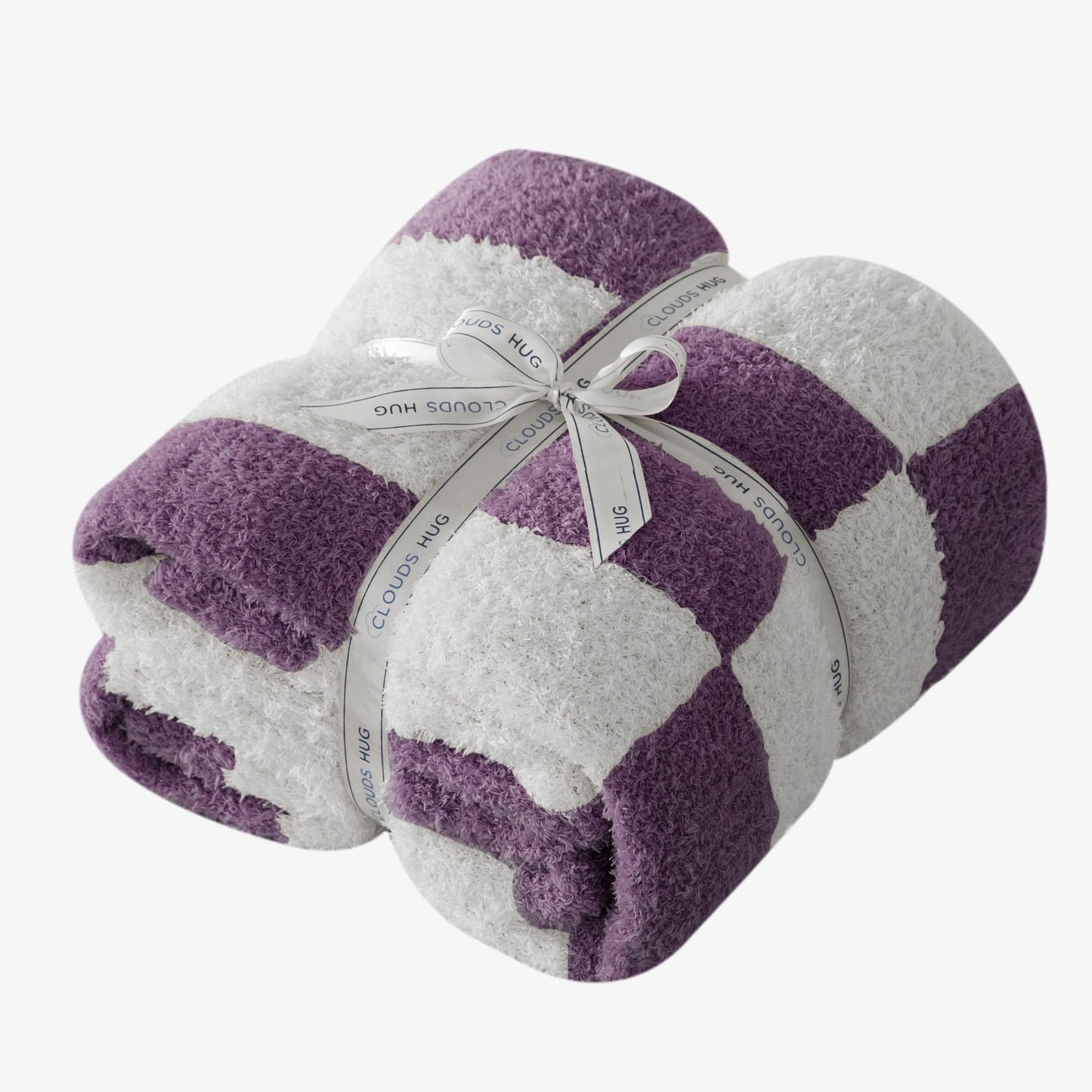 CLOUDS HUG Purple Checkered Throw Blanket for Couch - Super Soft Knit Bed Blanket for Mother，Fluffy Fuzzy Plush Lightweight Cozy Throws for Sofa ，50" x 60"