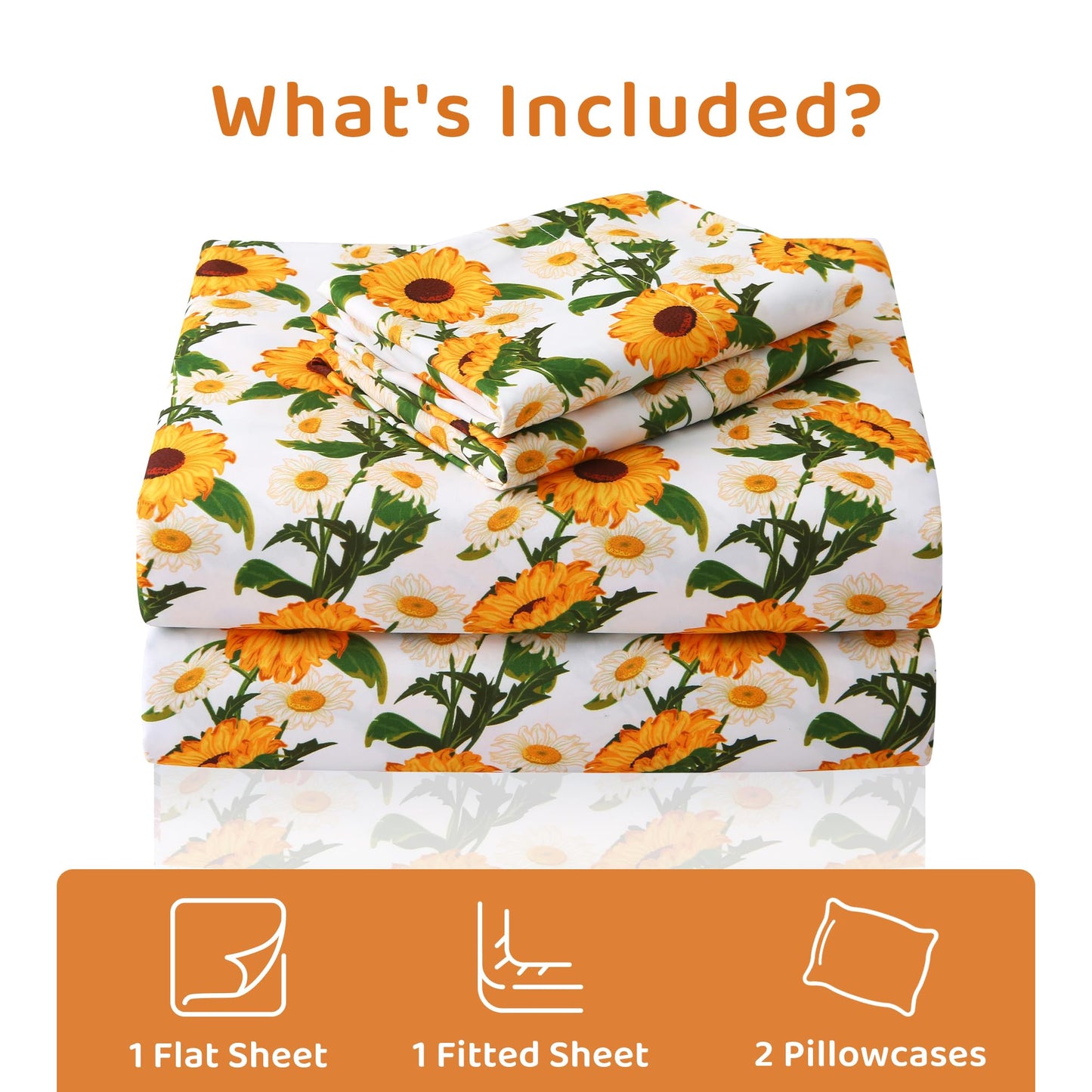 Mooreeke Cozy Vintage Microfiber Printed Floral Queen Sheet Set - Soft & Breathable Yellow Sunflower Bed Sheets with Extra Deep Pocket - Non-Slip Fitted Design - Sunflower Pattern - Queen