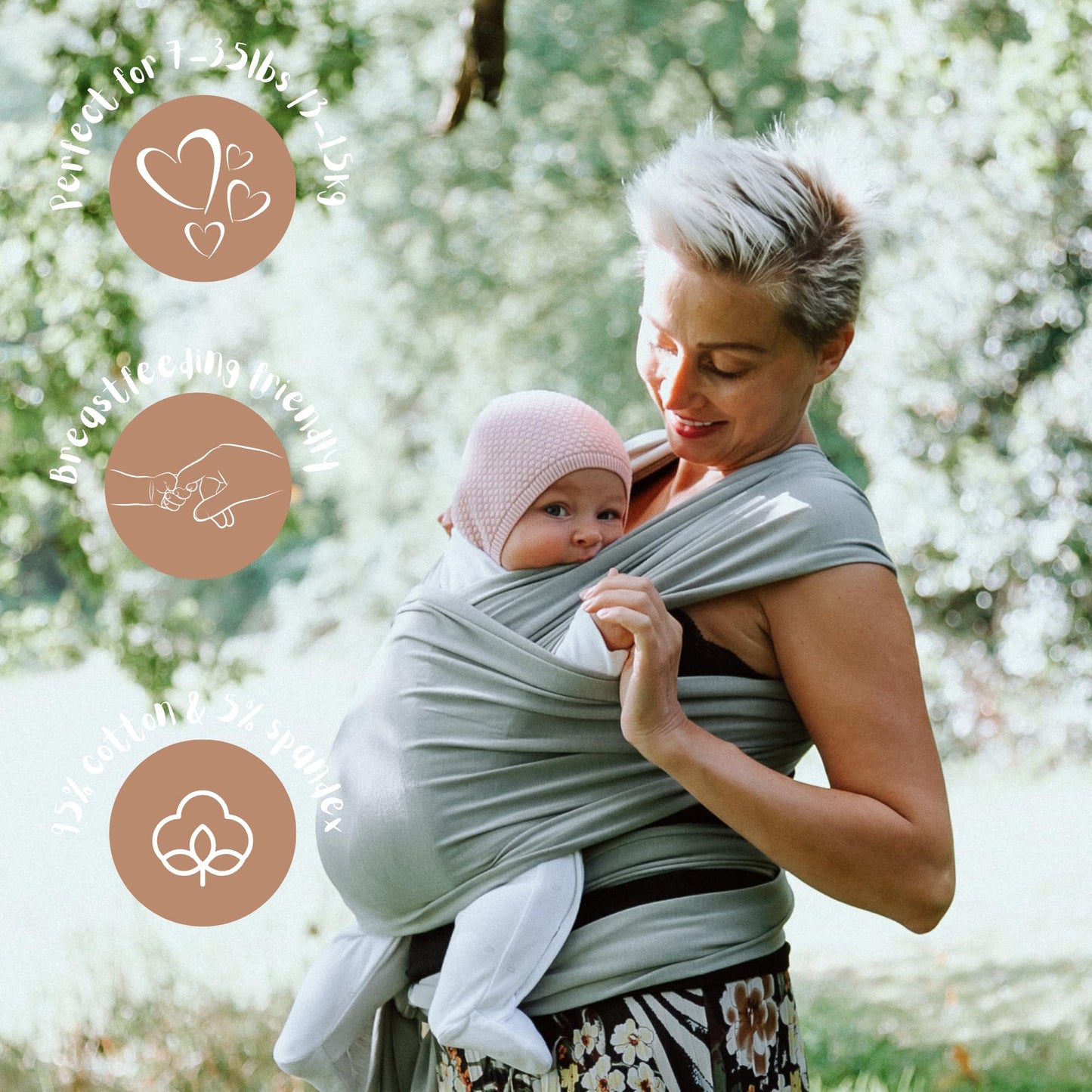 Baby Sling Wrap Newborn to Toddler Carrier 7-35lb - Soft Stretchy Baby Wrap Sling - Safety Tested - Hands-Free Baby Wrap Carrier - Newborn Sling (Sage)