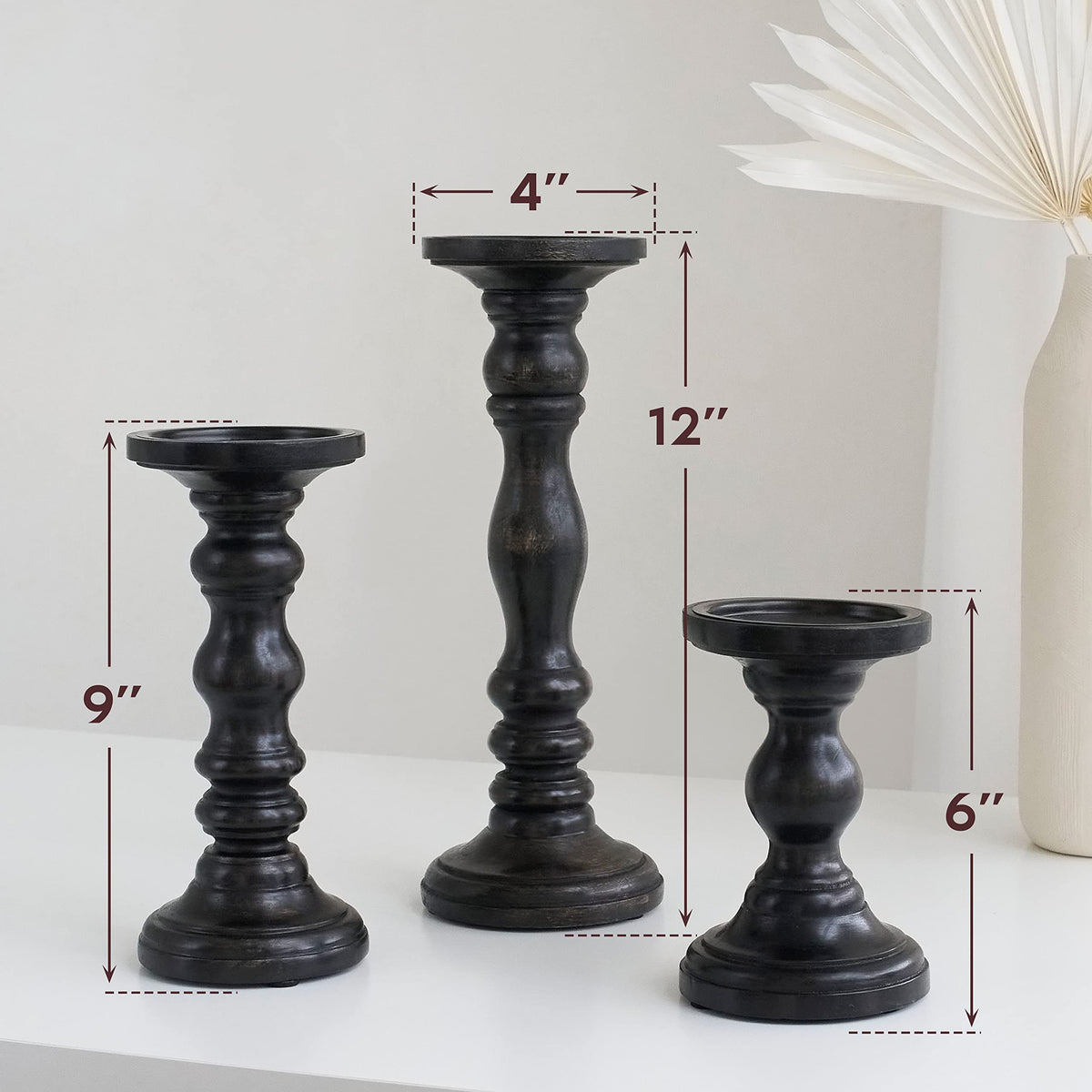 Large Candle Holders for Pillar Candles - Rustic Farmhouse Style Home Decor - Perfect for Table Centerpieces, Coffee Table or Fireplace Mantel - 3 Piece Set - Natural