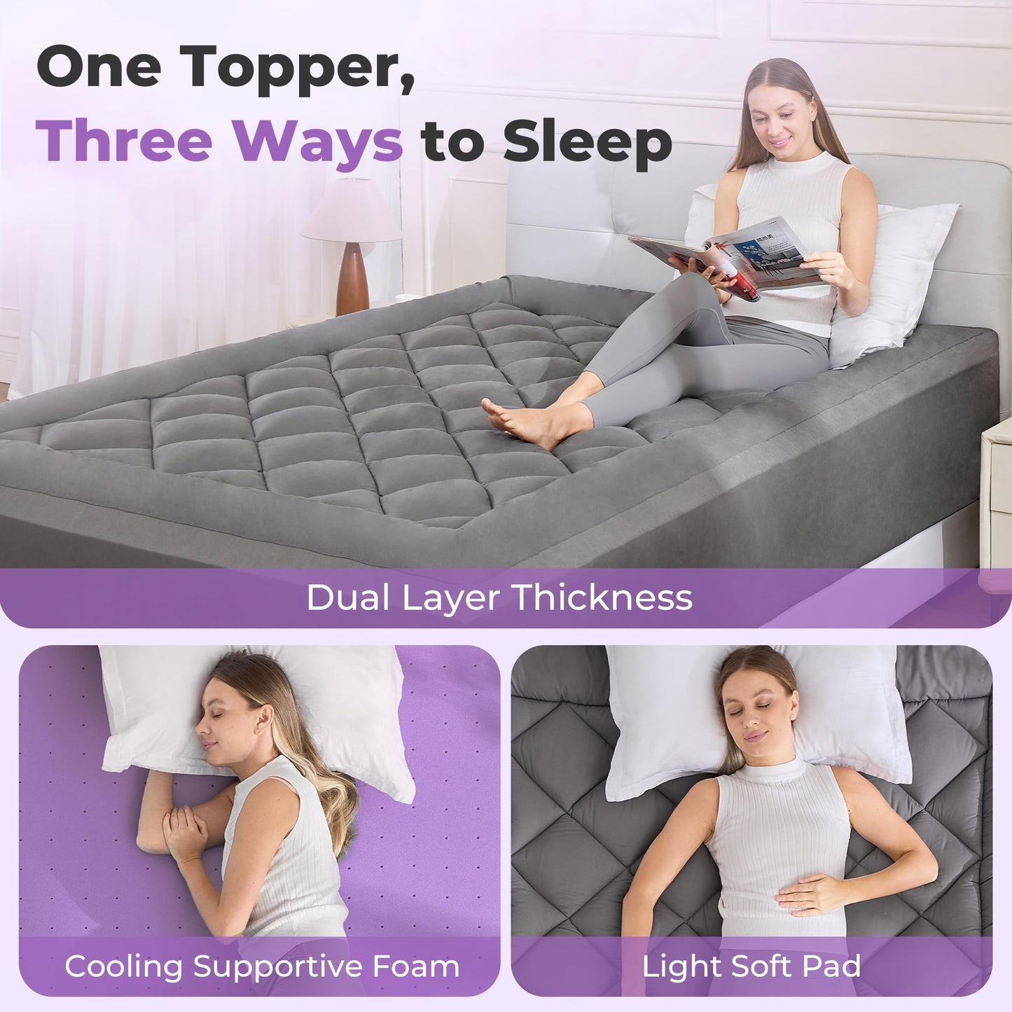 SINWEEK 4 Inch Dual Layer Memory Foam Mattress Topper Twin Size, 2 Inch Gel Memory Foam Plus 2 Inch Plush Soft Pillow Top Cover Filled with 1450GSM Down Alternative Filling,White