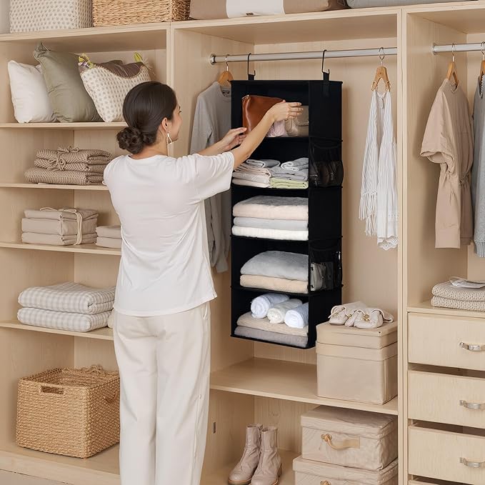 StorageWorks 5-Shelf Hanging Closet Organizers, Foldable Closet Storage