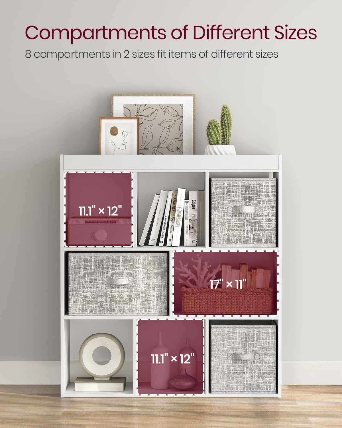 VASAGLE Custos Collection - Bookcase, Bookshelf, Freestanding Storage Unit, Used Horizontally, Vertically, Upside Down, 11 x 35.4 x 39.4 Inches, for Living Room, Study, Office, Cloud White ULBC55WT