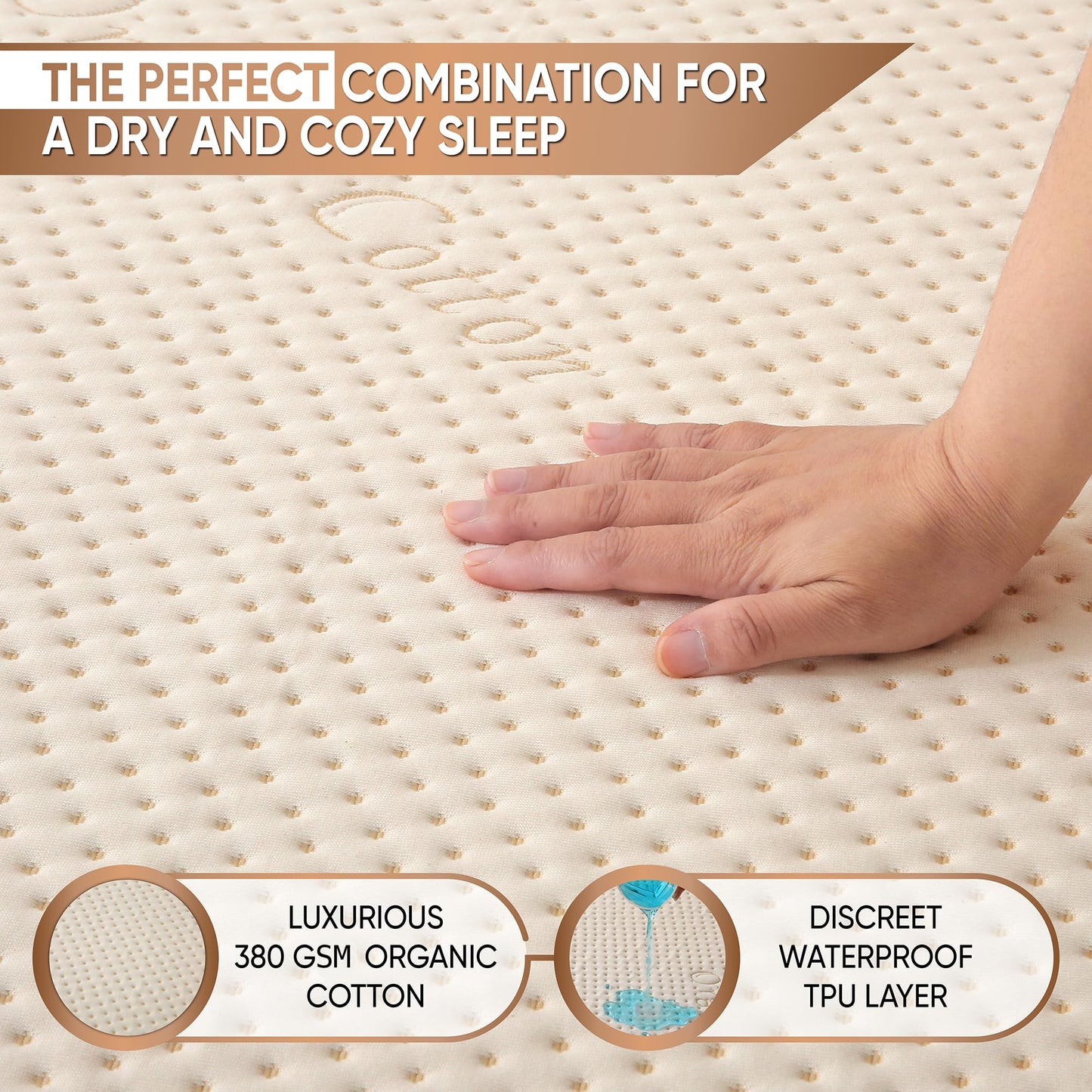 Luxury Waterproof Organic Mattress Protector King Size - Organic Cotton Breathable Mattress Pad Cover - Premium 380GSM 3D Air Fabric - Deep Pocket - Jersey Cotton Skirt - Fitted Design