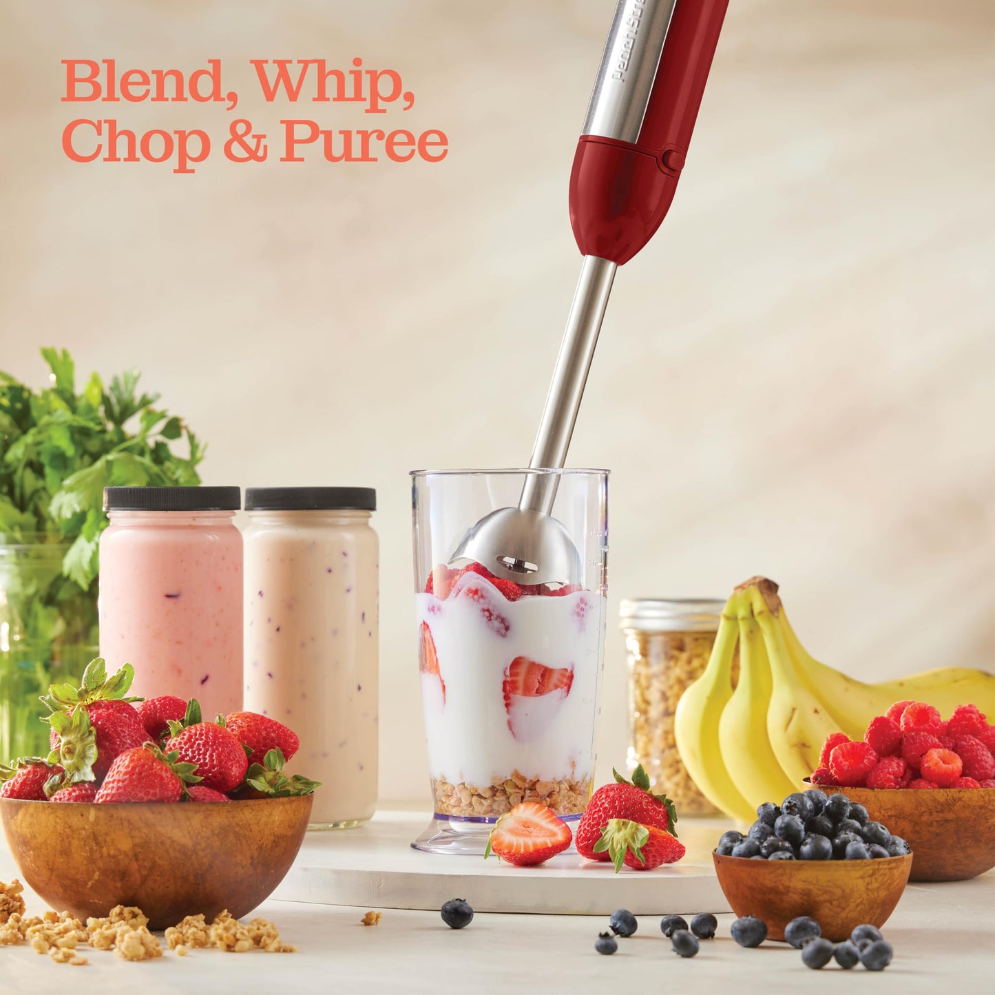Powerful Immersion Blender, Electric Hand Blender 500 Watt with Turbo Mode, Detachable Base. Handheld Kitchen Gadget Blender Stick for Soup, Smoothie, Puree, Baby Food, 304 Stainless Steel Blades