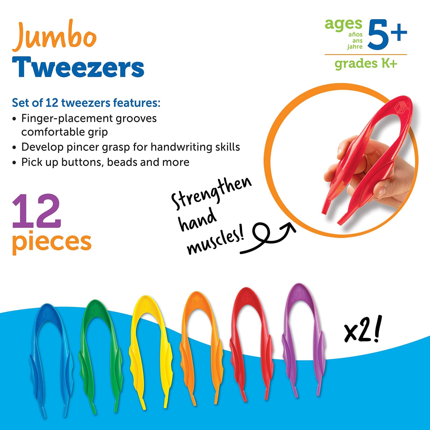 Learning Resources Jumbo Tweezers, Sorting & Counting, Preschool Science, Homeschool, Toddler Fine Motor Skill Development, Tuff Tray Accessories, Set of 12