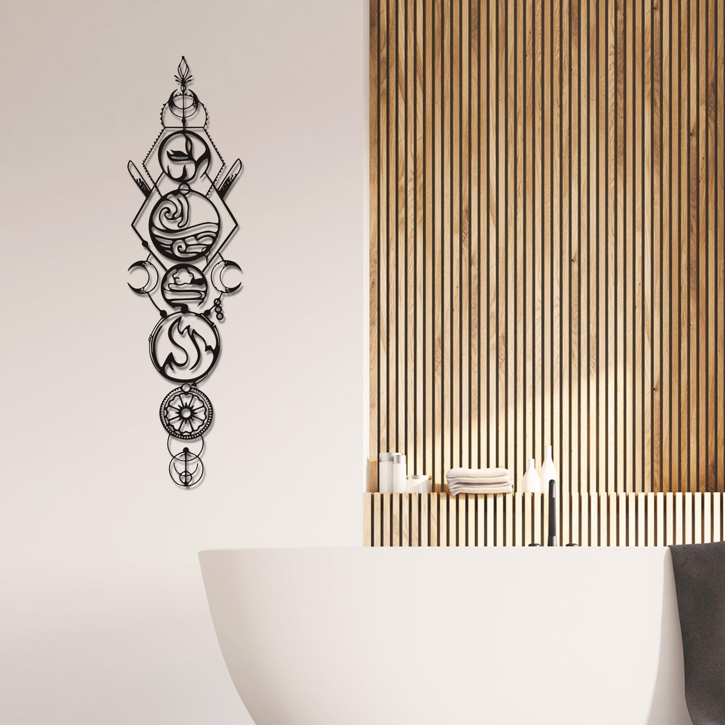 Nature Wall Art - 4-Piece Set Spiritual Four Elements Metal Wall Art (Earth, Air, Fire, Water), Zen & Yoga Wall Decor for Meditation Rooms, Living Room - Waterproof Indoor/Outdoor - Unique Christmas Gift (37.8x10 Inch)